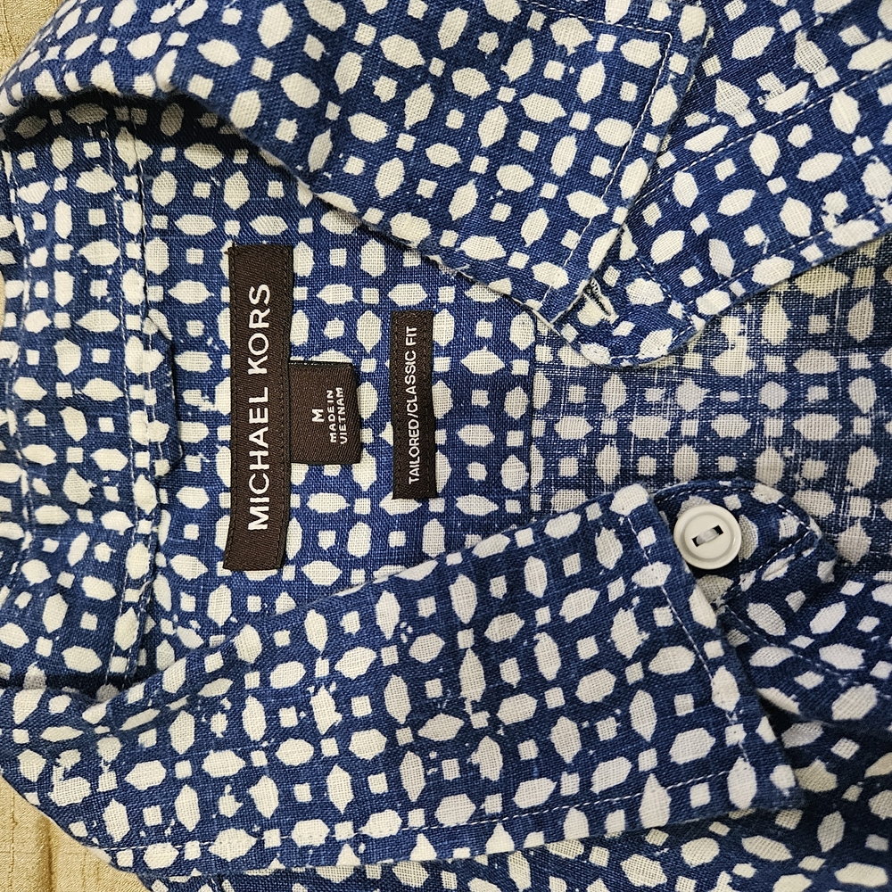 Michael Kors Navy and White Geometric Casual Shirt